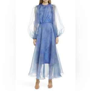 Beaufille Watercolor Print Long Sleeve Organza Gown